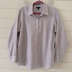 Lands’ End 20W No Iron Pinpoint Oxford Windowpane Check Violet,Purple, White